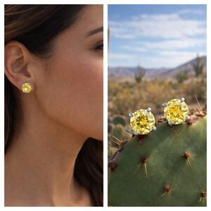 Mojssanite Certified Stud Earrings Yellow Sun Lit Sparkle 1.6CT Round Brilliant